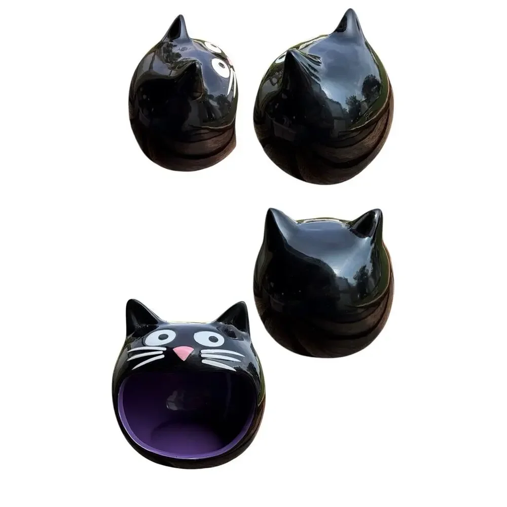 Halloween Ceramic Black Cat Candy Dish Or Sponge Holder Decor
